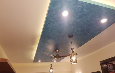 ColourDrive-Gyproc Centre Rectangle Ceiling Design Home Office False Ceiling Design & Painting for Dining Hall